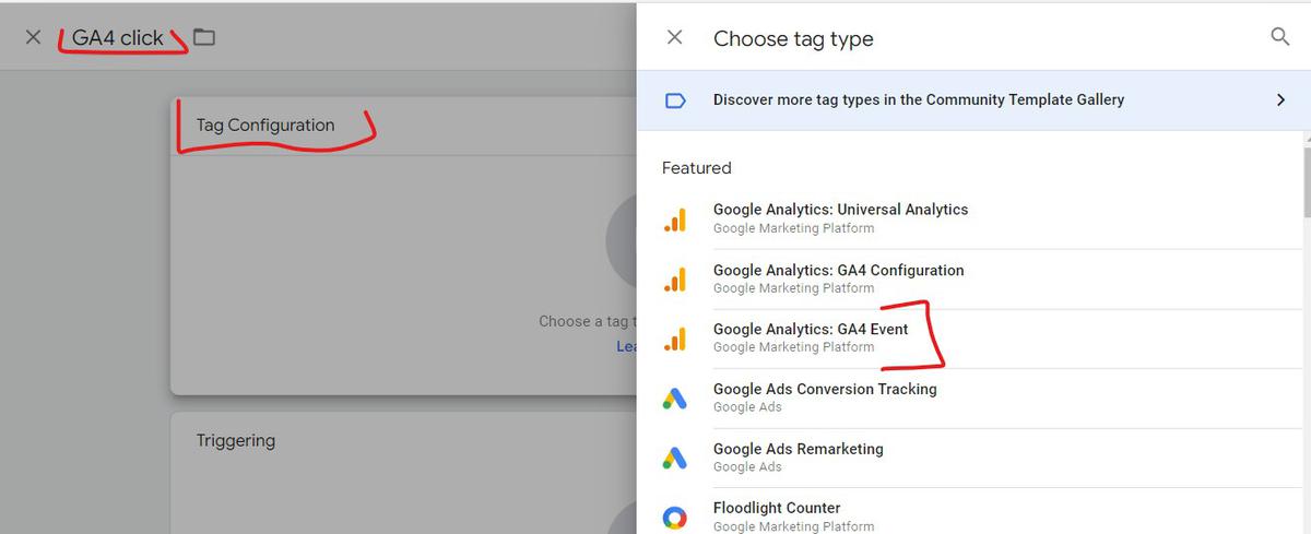 etiqueta de tipo evento de ga4 en google tag manager