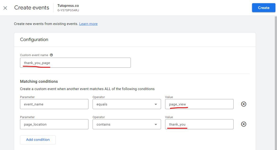 evento personalizado creado a partir del page view
