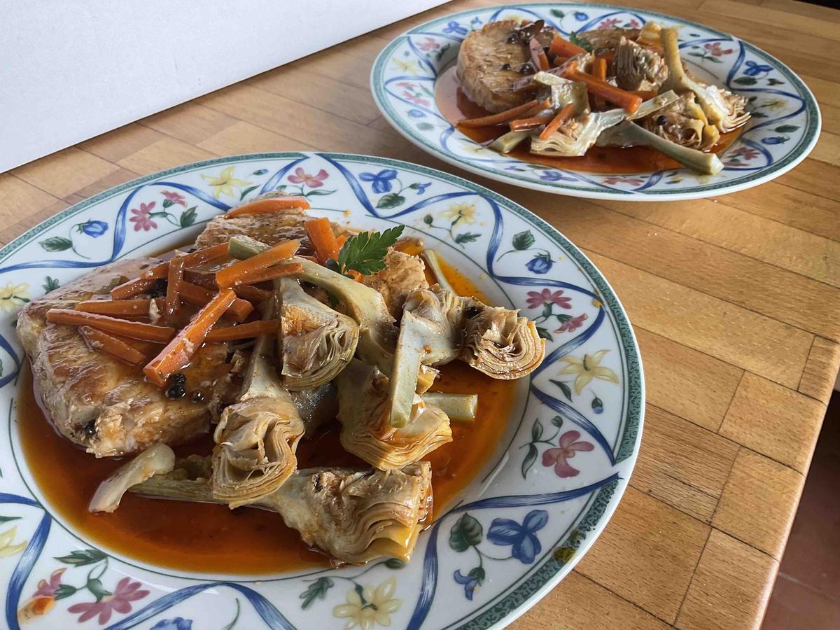 ALCACHOFAS ESCABECHADAS con Lomo