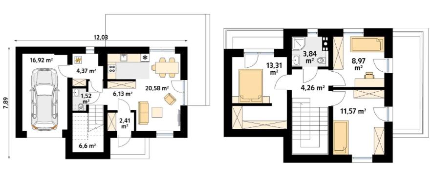 plano con medidas de casa de dos pisos