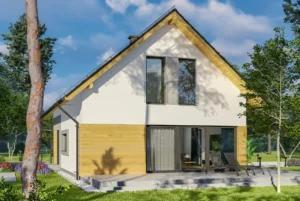 fachada de casa con techo a dos aguas