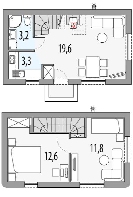plano de casa con dos recamaras