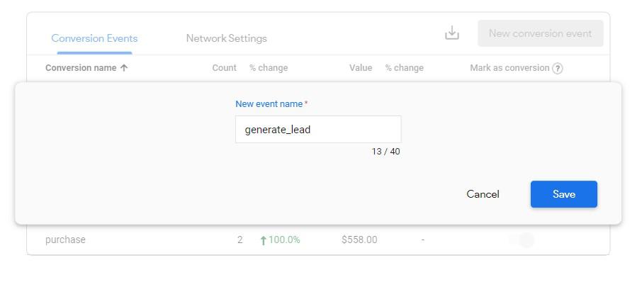 nombre de evento personalizado para conversiones en Google Analytics 4