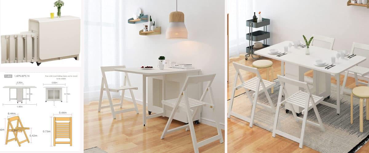 Mesa plegable con sillas dentro
