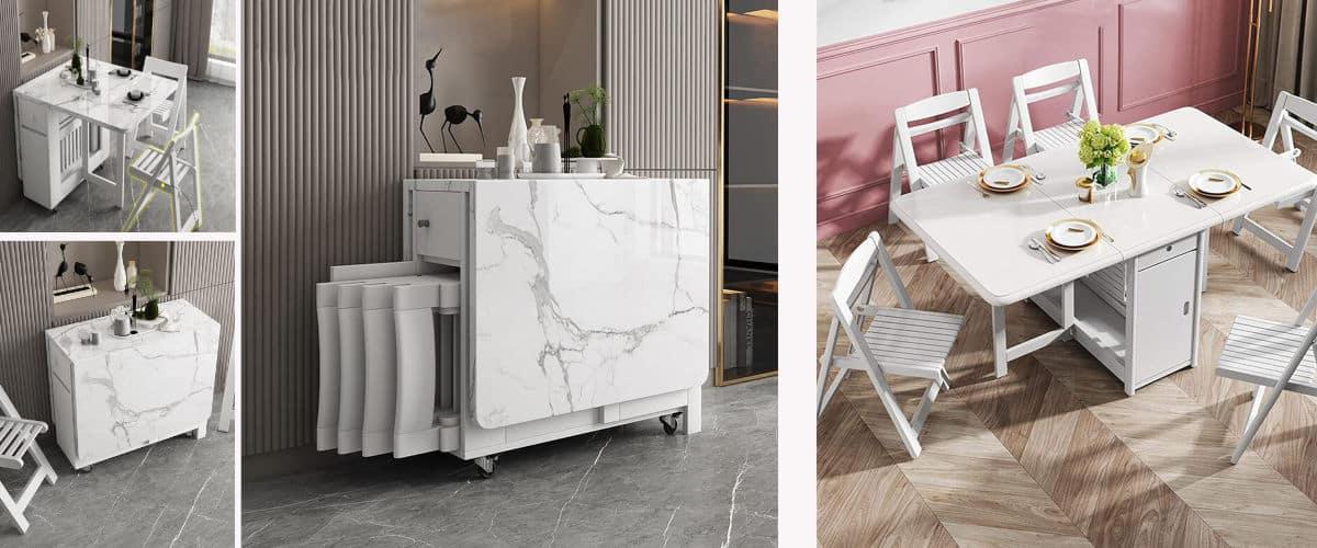 Mesas plegables con sillas dentro