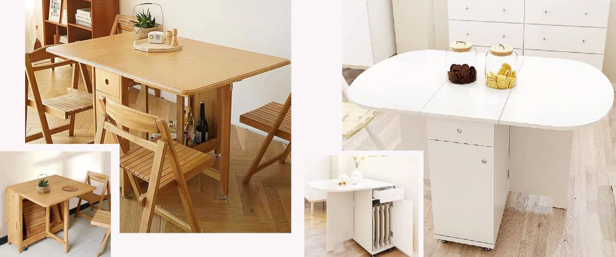 Mesas plegables con sillas dentro