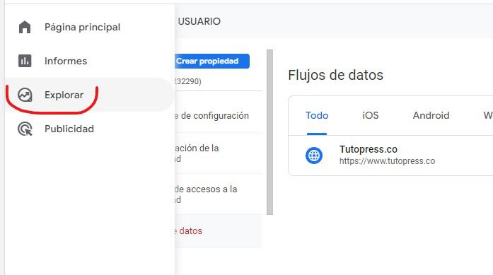 menú de reportes de exploracion