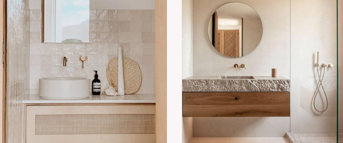 Materiales y colores naturales en el baño