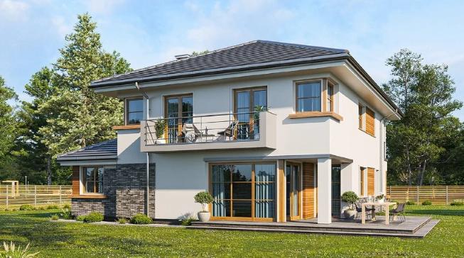 fachada con balcon de campo