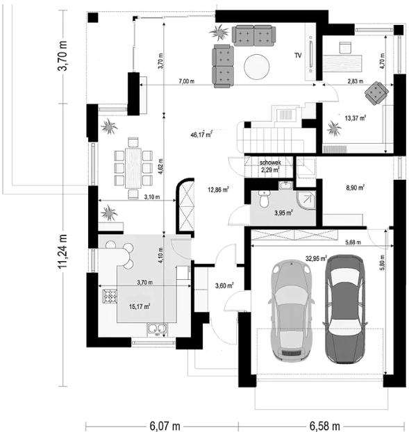 plano con medidas casa de campo