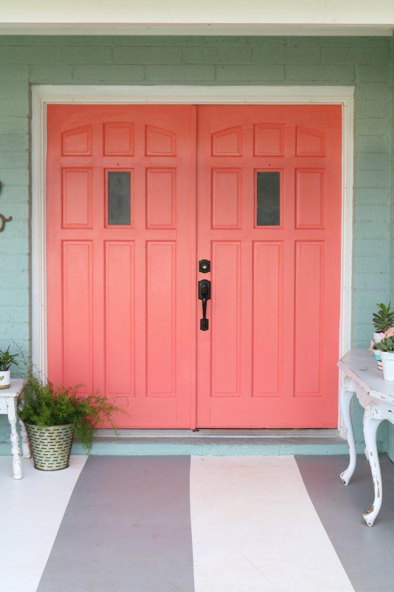 Coral Painted Front Doors