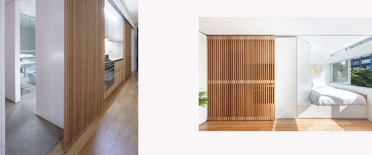 Paneles deslizantes para ocultar la cocina