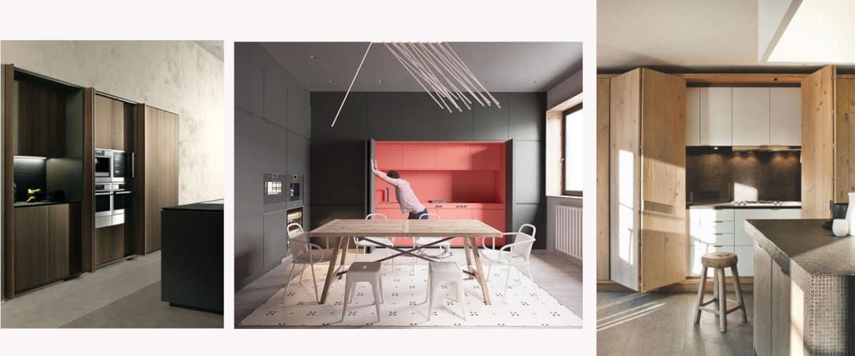 Puertas acordeón y escamoteables para cocina oculta