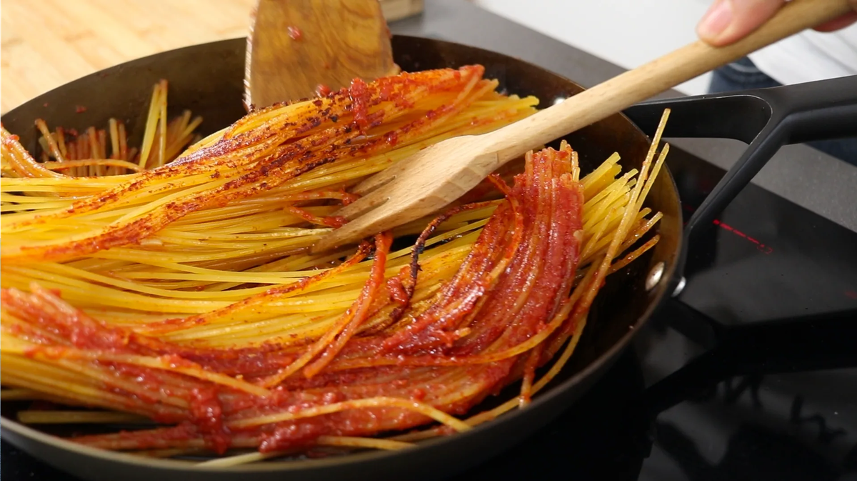 espaguetis quemados preparacion