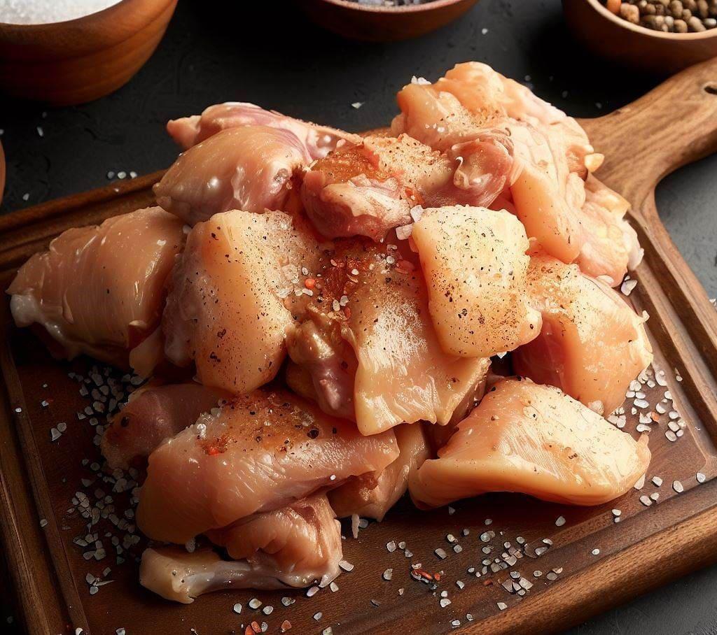 trocear y salpimentar el pollo al ajillo