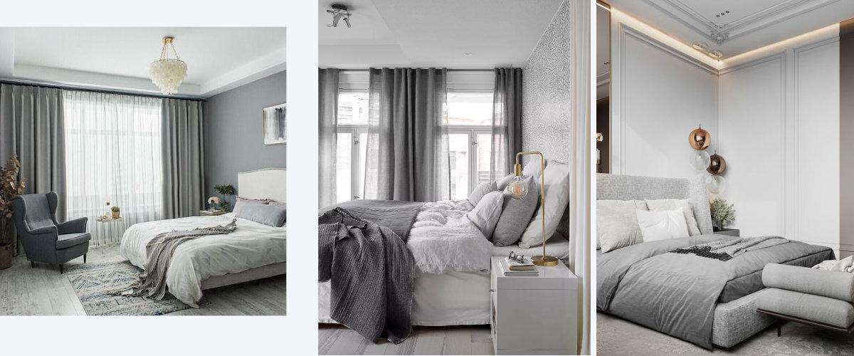 Dormitorio monocromático en tonos grises