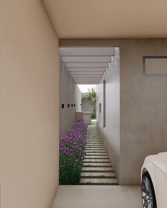 Pasillos laterales con pérgola de concreto