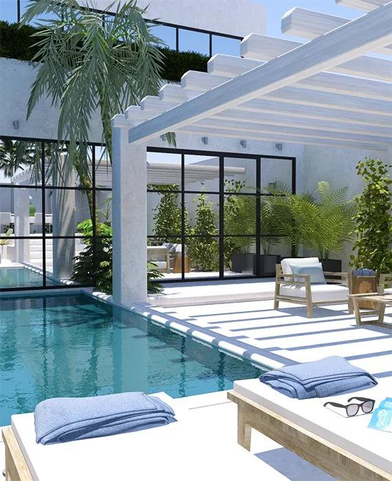 Pergolado de concreto para área de piscina