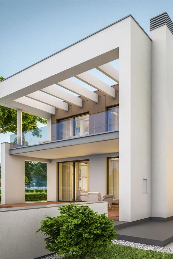 Fachadas de casas con pérgola de concreto