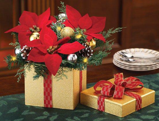 Adornos navideños con noche buena en rojo