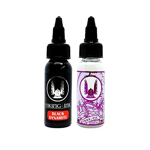 VIKING INK - Tinta para Tatuajes - Kit Black Dynamite 1oz + Stencil 1oz