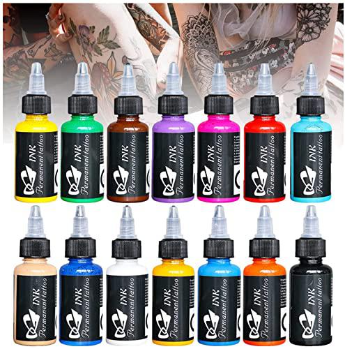 Juego de 14 colores, juego de tinta roja para tatuaje, pigmento negro para pintura corporal, tatuaje permanente, maquillaje de cejas, kit de color