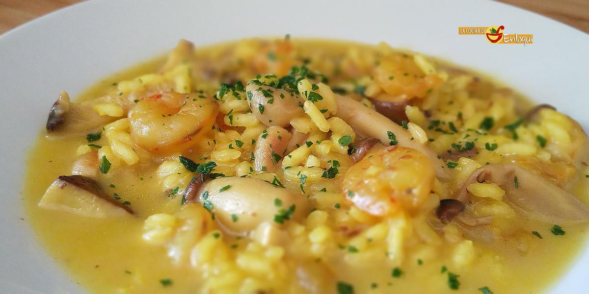 Risotto con setas y gambas