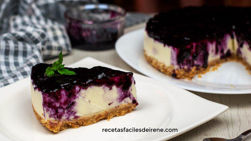 tarta de queso con mermelada de arándanos paso a paso
