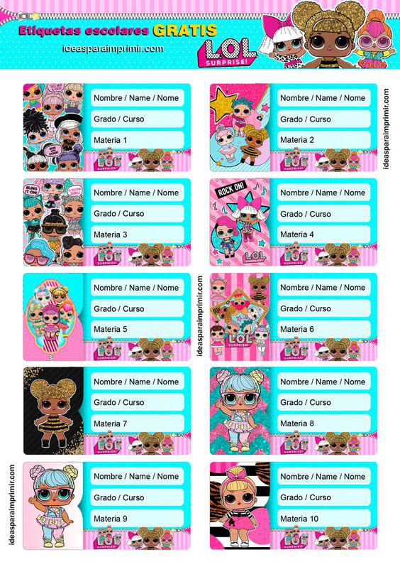 etiquetas escolares para imprimir de lol surprise