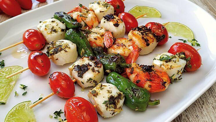 Brochetas de potón y gamba