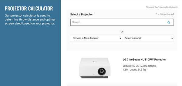 Calculadora de distancia para proyectar