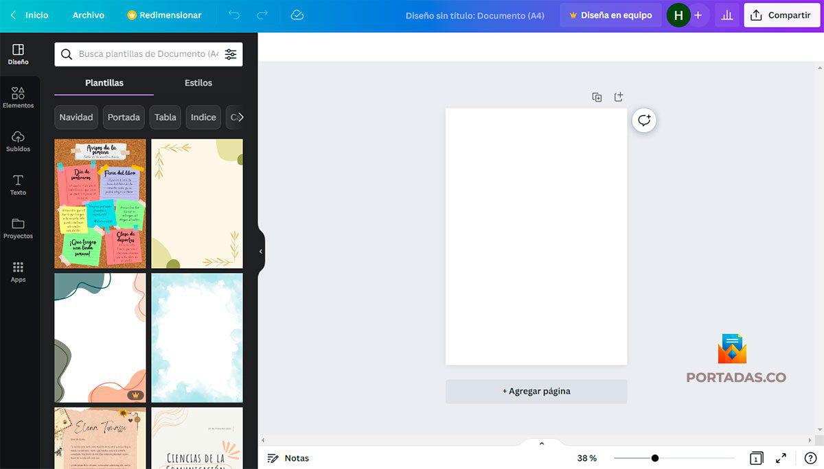 canva editor documento blanco