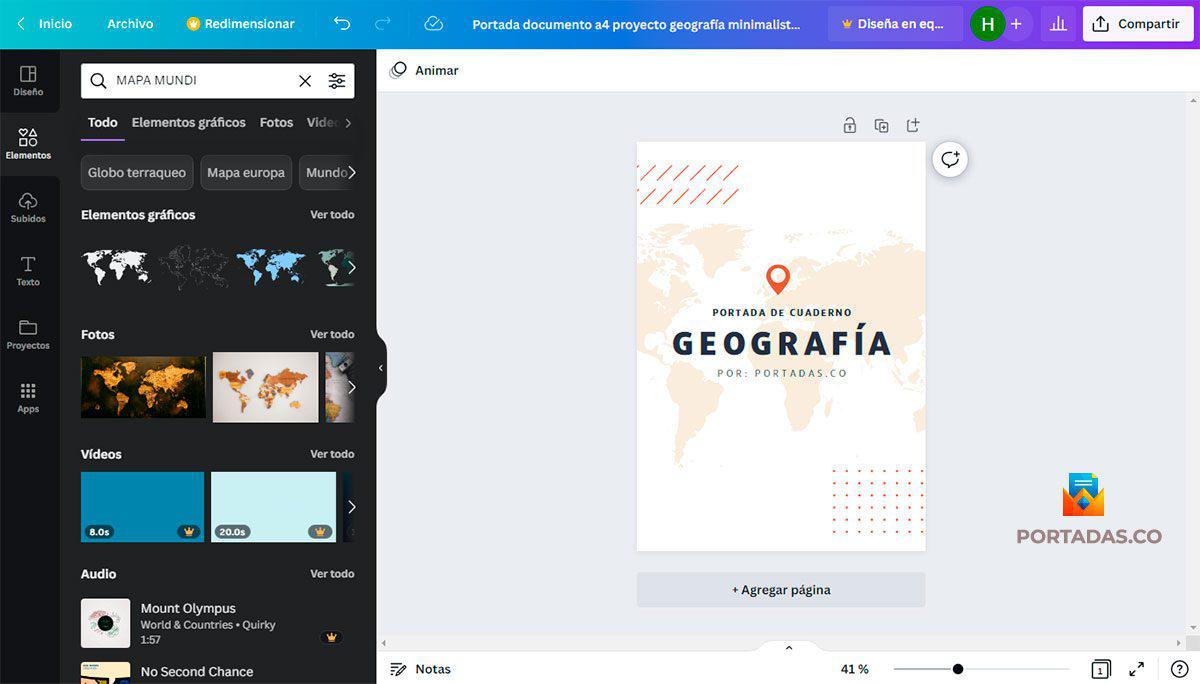 canva agregar elementos portada