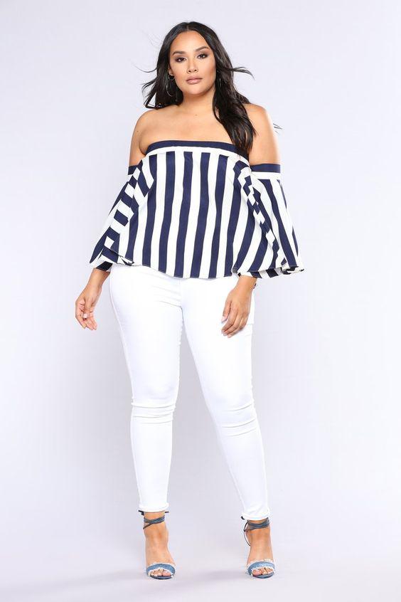 Outfits con pantalones blancos de verano para gorditas