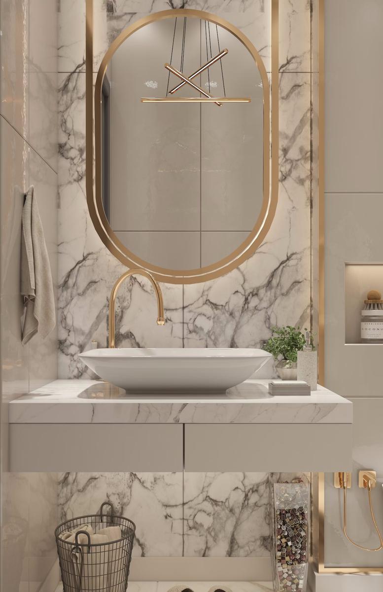 detalles en color dorado para decorar el bano