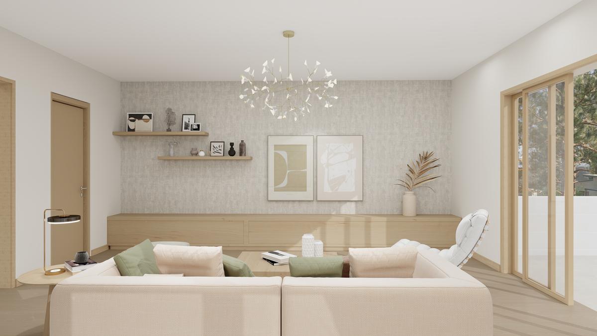 Mueble de TV minimalista estilo Japandi