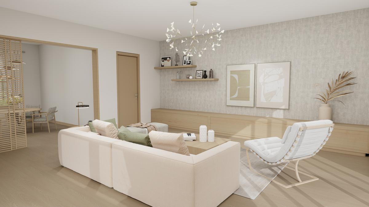 Salón minimalista estilo Japandi