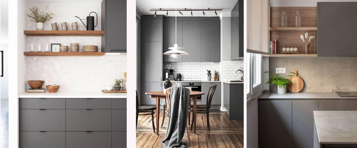 Cocinas en gris oscuro y madera