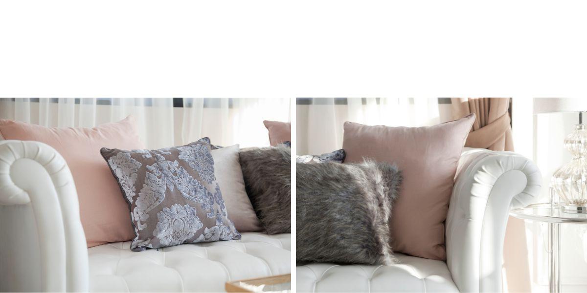 Cojines de texturas de invierno para el salón.