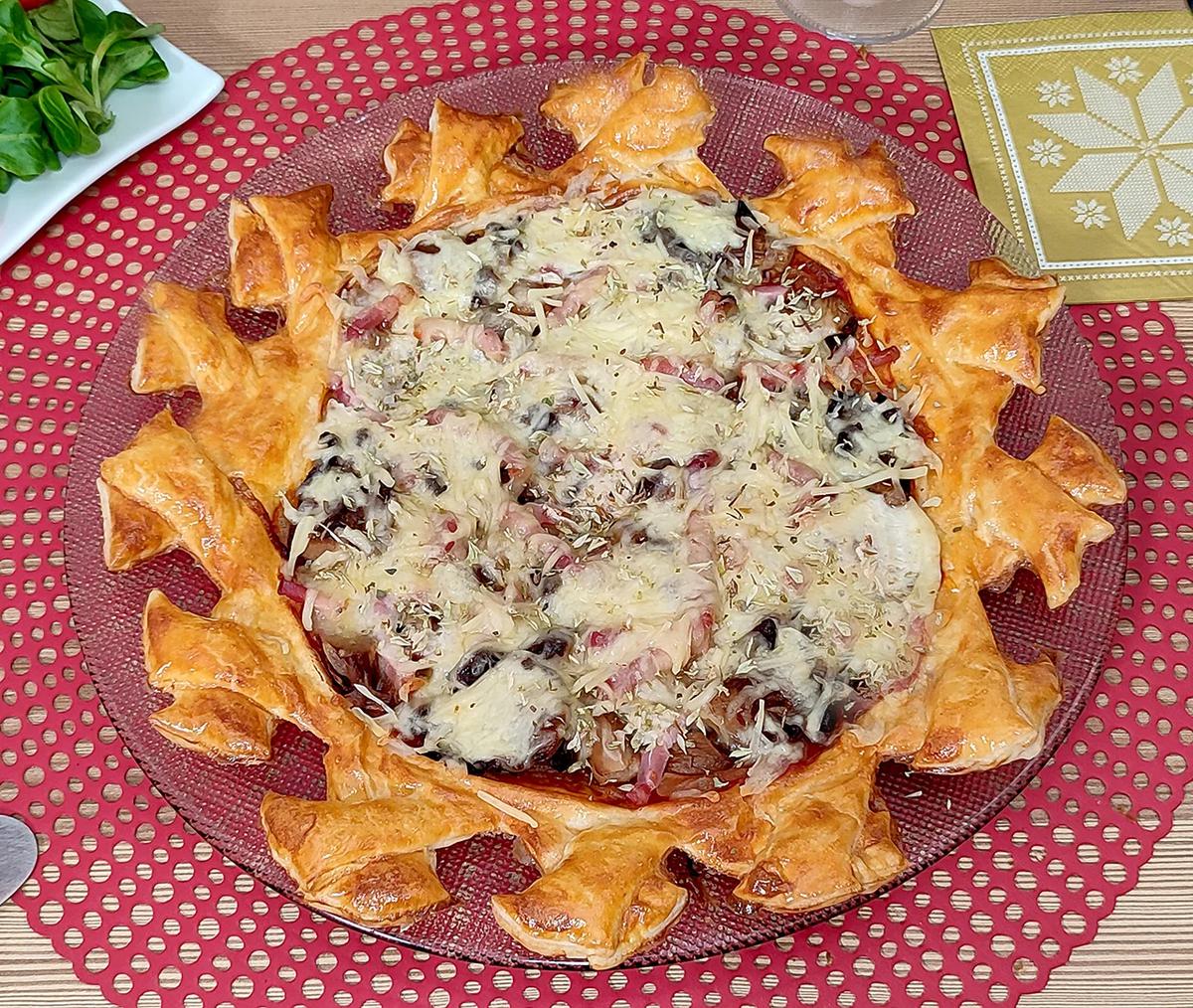 hojaldre de setas beicon y cebolla