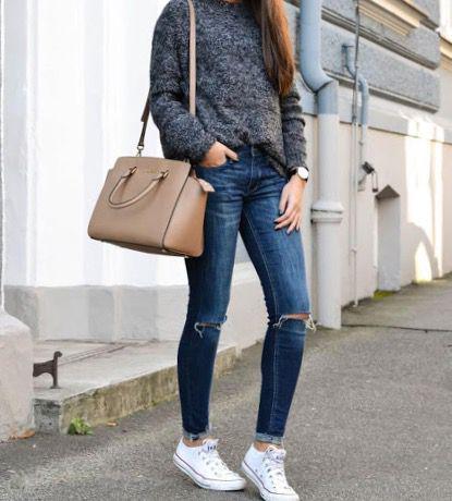 Ideas de looks con suéter, mom jeans y tenis
