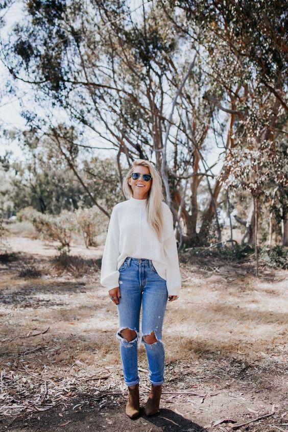 Looks con suéter y jeans rotos
