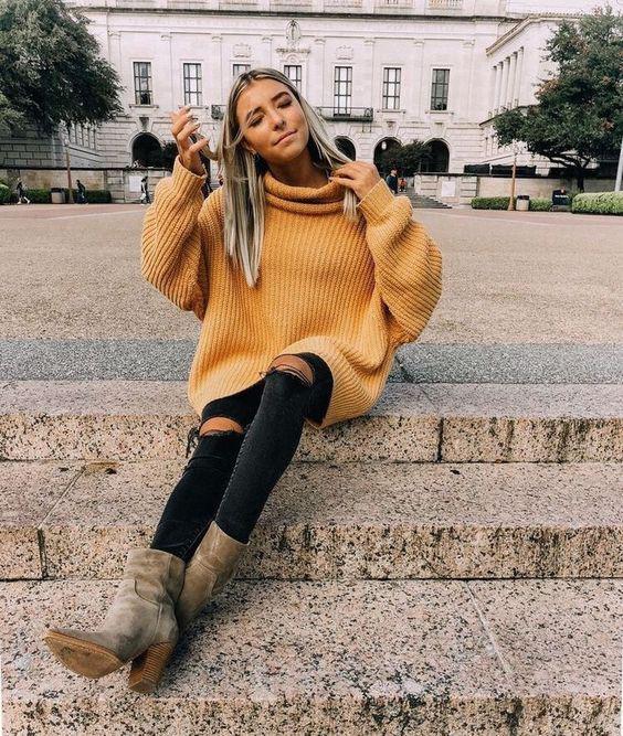 Looks con suéter y jeans rotos