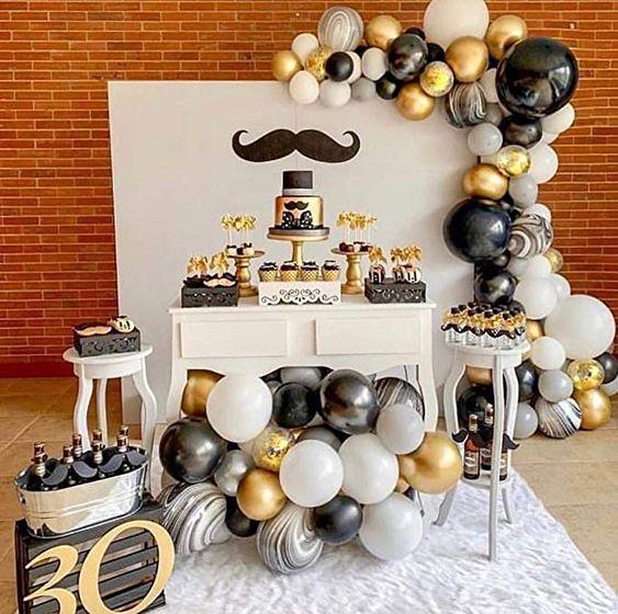 Fiesta de cumpleaños para hombre black and white