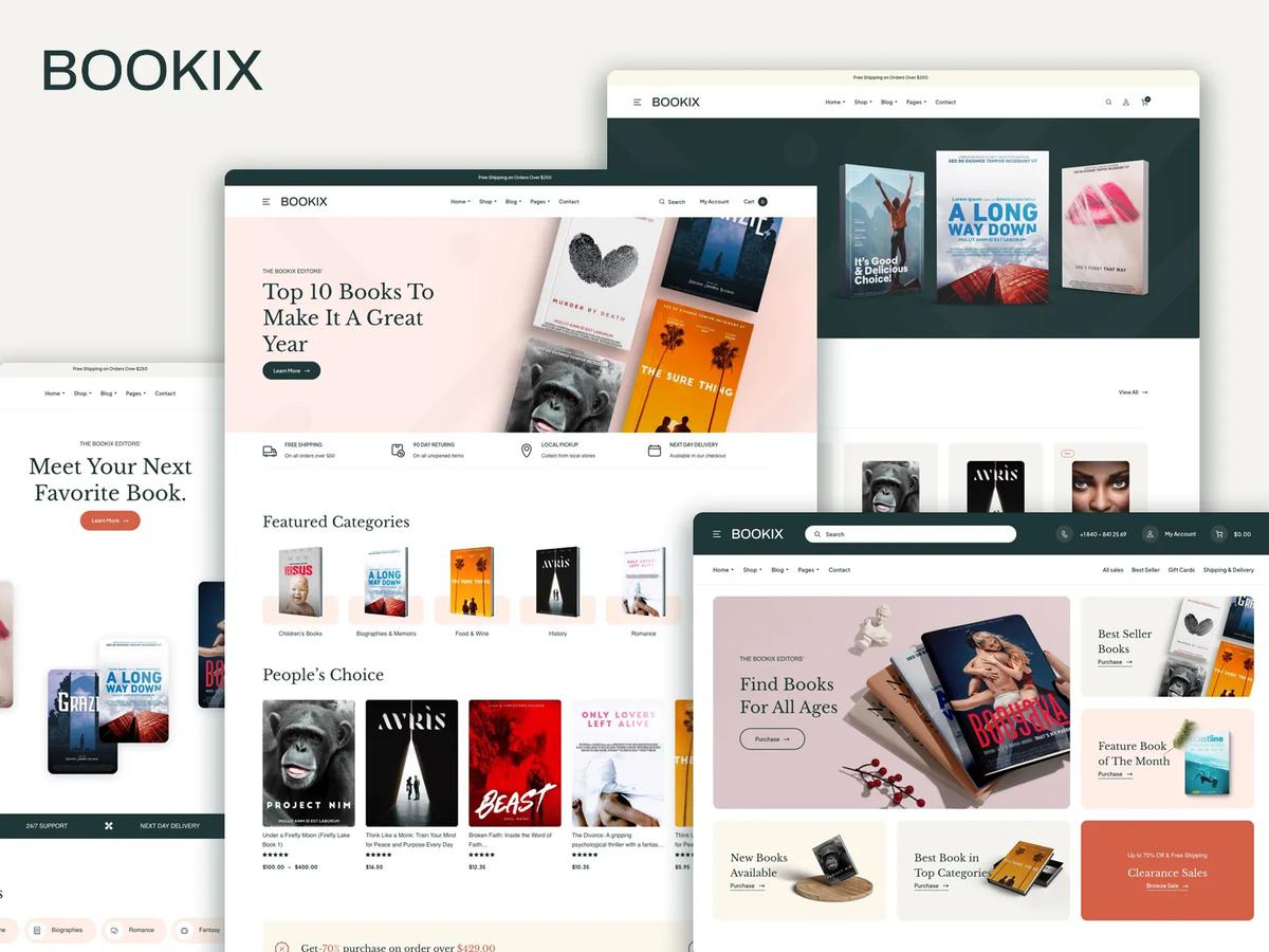 Screenshot of Bookix theme homepage and layout on WordPress.com. 