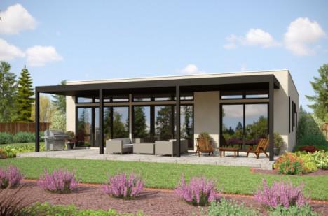 porche trasero con grandes cristaleras