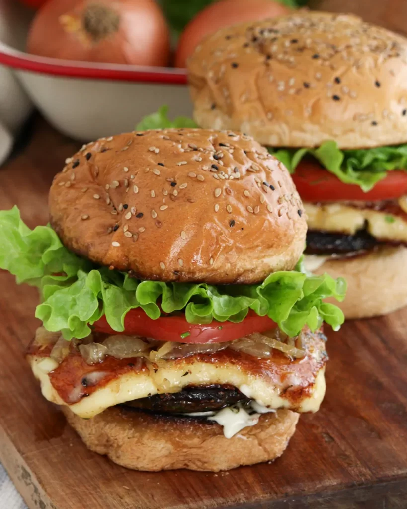 halloumi burger queso portobello sandwich