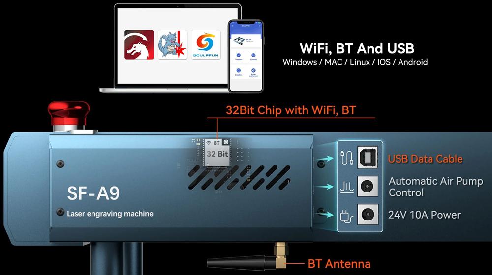 SCULPFUN SF-A9 - Conectividad y software