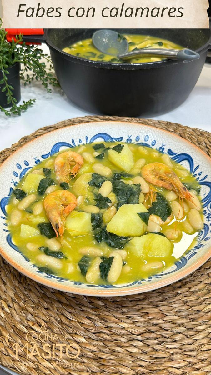 Fabes con calamares y gambas La cocina de masito