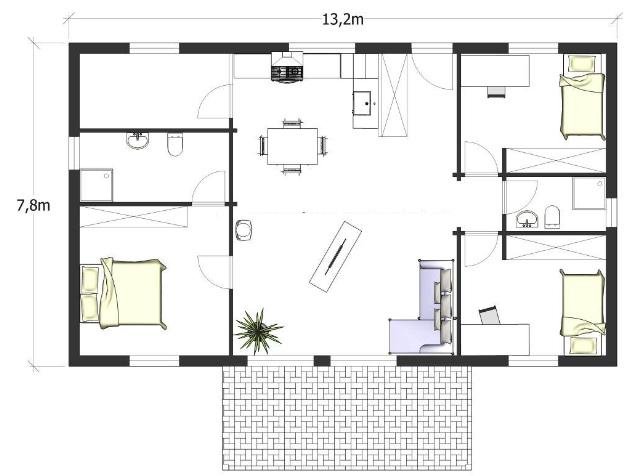 plano con medidas de casa de madera